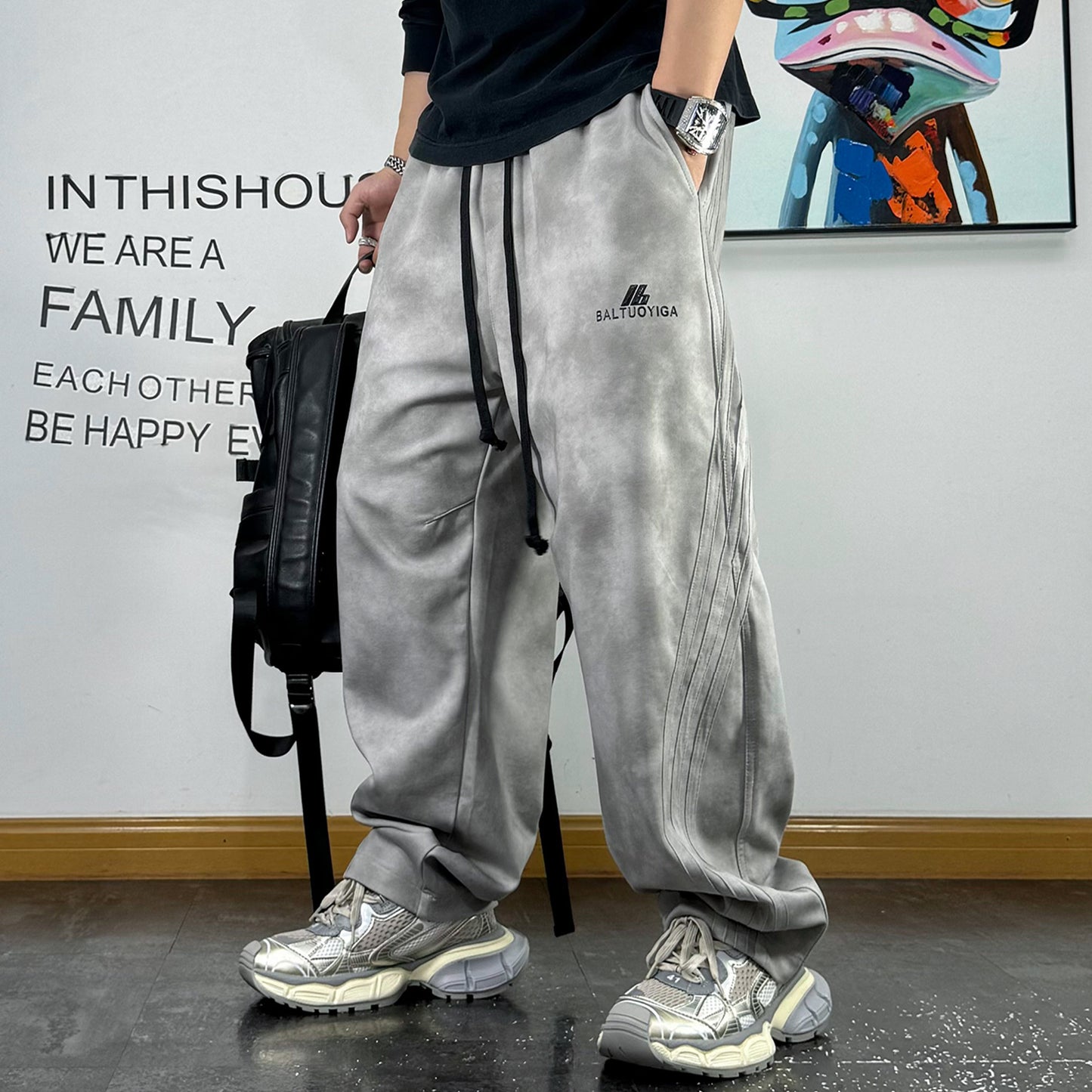 カジュアルドローストリングストレートスウェットパンツ U2014