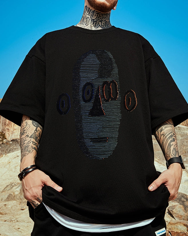 アブストラクトフェイス半袖Tシャツ U2179