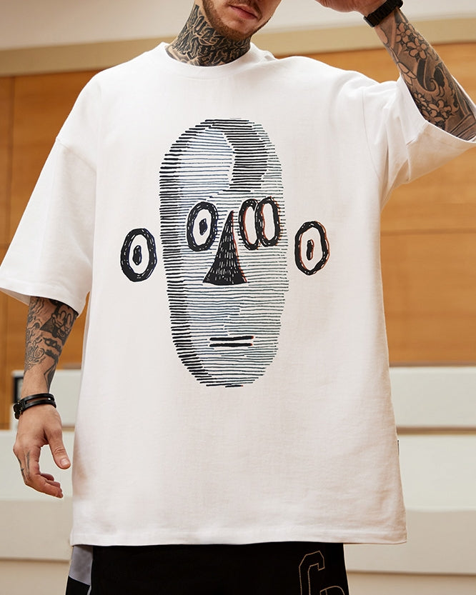 アブストラクトフェイス半袖Tシャツ U2179