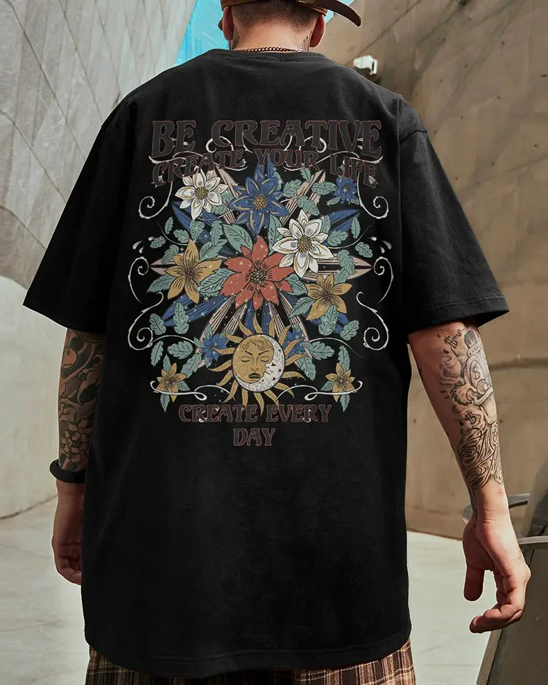 サイケデリックグラフィックメッセージ半袖Tシャツ U2117