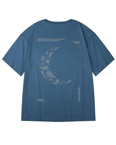ナイトスカイモチーフバックプリント半袖Tシャツ U2305