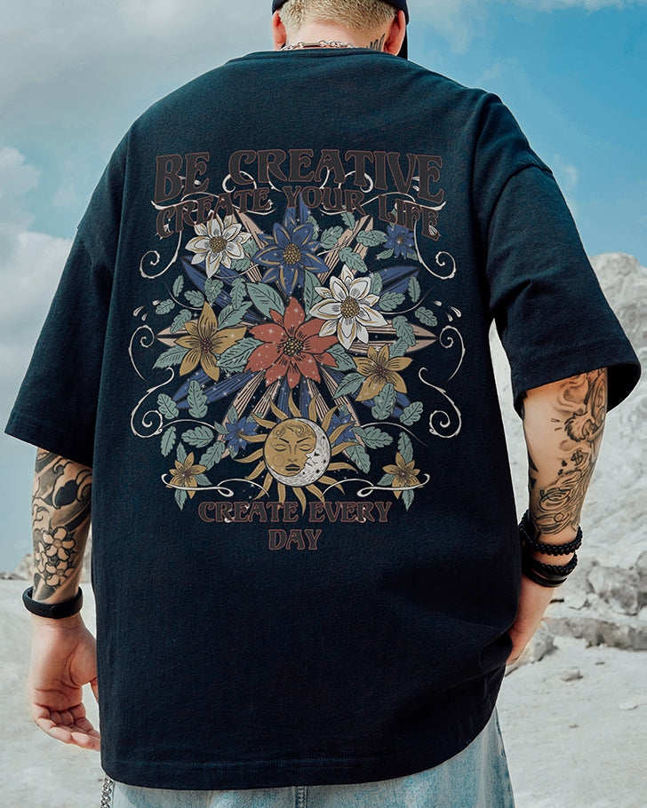 サイケデリックグラフィックメッセージ半袖Tシャツ U2117