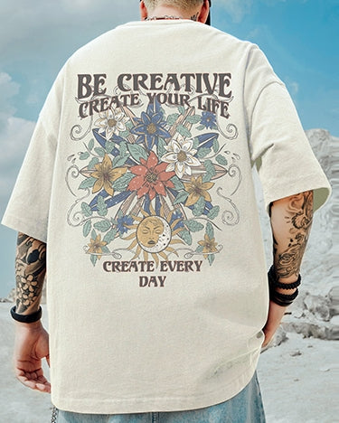 サイケデリックグラフィックメッセージ半袖Tシャツ U2117