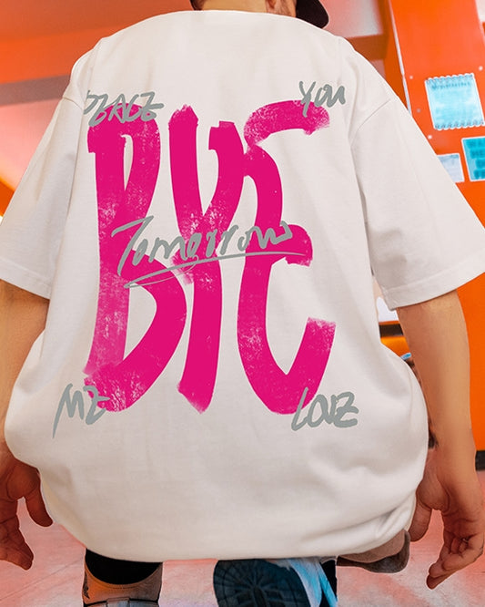 ビッグタイポストリートメッセージ半袖Tシャツ U2499