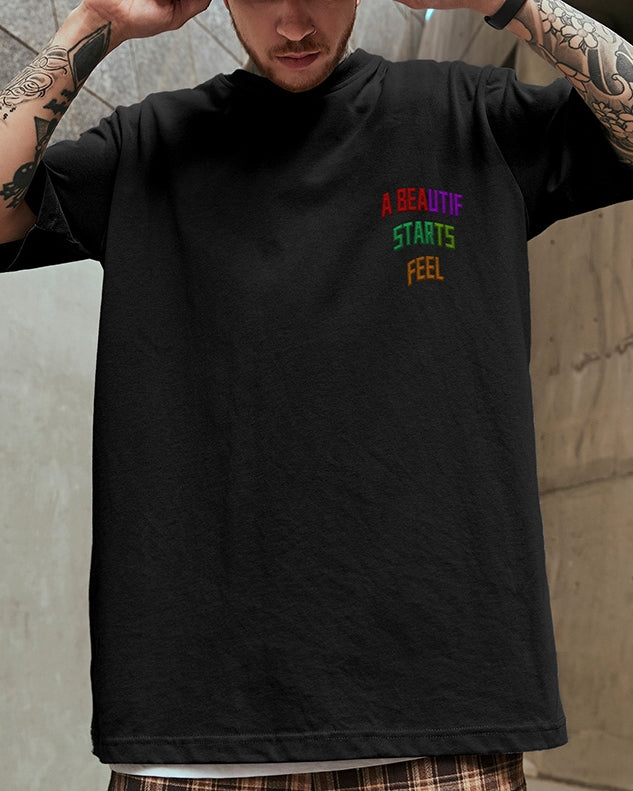 インパクトタイポグラフィグラフィック半袖Tシャツ U2175