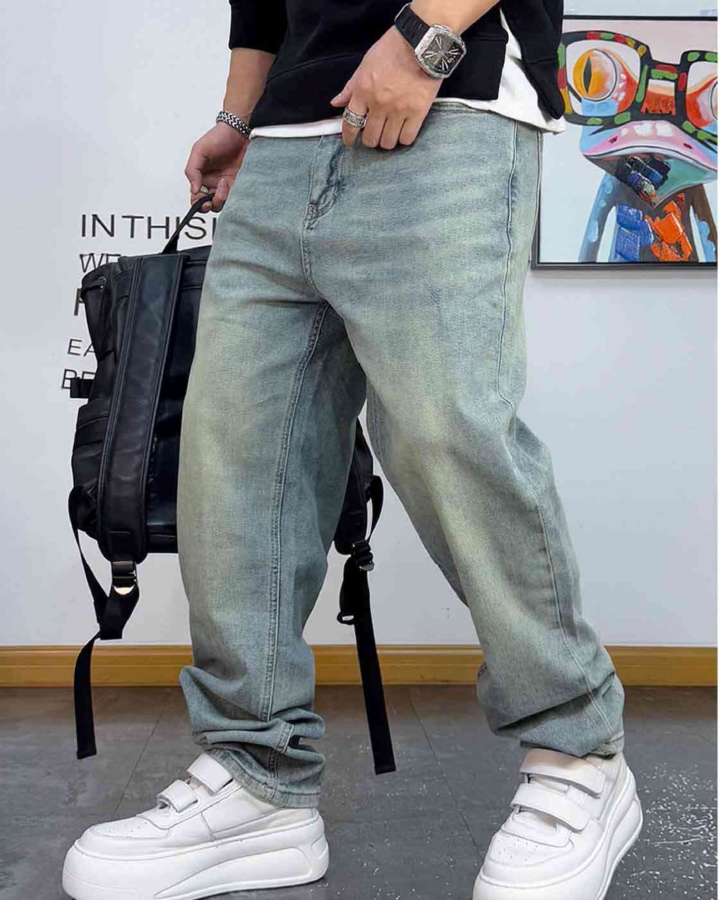 【OUTLET/即納】ライトウォッシュストレートデニムパンツ U2058