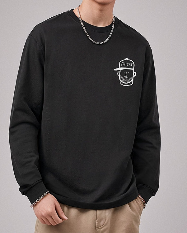 グラフィックキャップアイコン長袖Tシャツ U2370