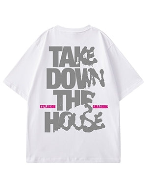 インパクトフォントダメージロゴ半袖Tシャツ U2491