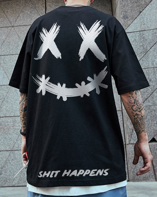 スマイルグラフィックバックプリント半袖Tシャツ U2315