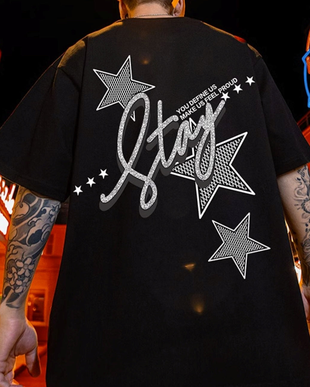 スターグリッターバックプリント半袖Tシャツ U2479