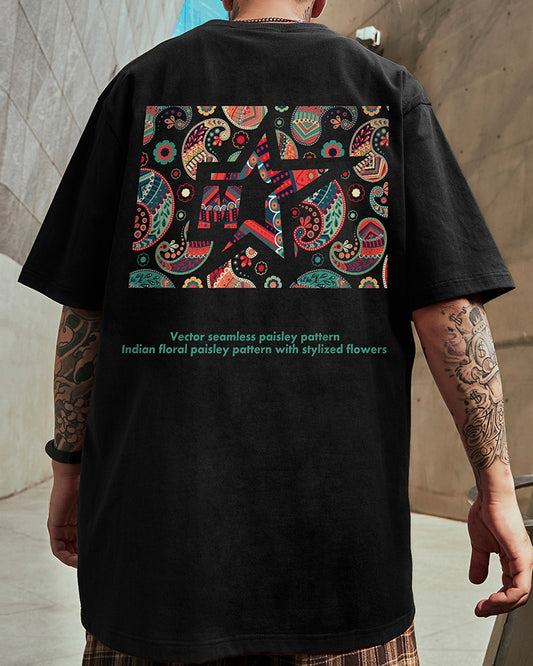 ペイズリーグラフィックエスニックスターバック半袖Tシャツ U2306