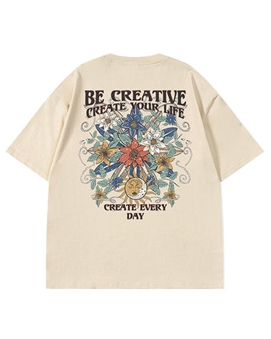 サイケデリックグラフィックメッセージ半袖Tシャツ U2117
