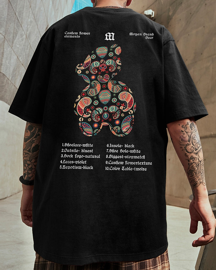 トライバルテイストカラフルバックプリント半袖Tシャツ U2329