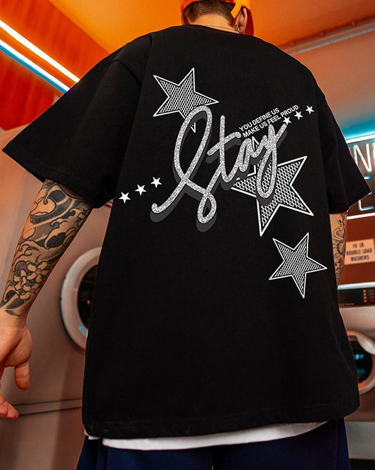 スターグリッターバックプリント半袖Tシャツ U2479