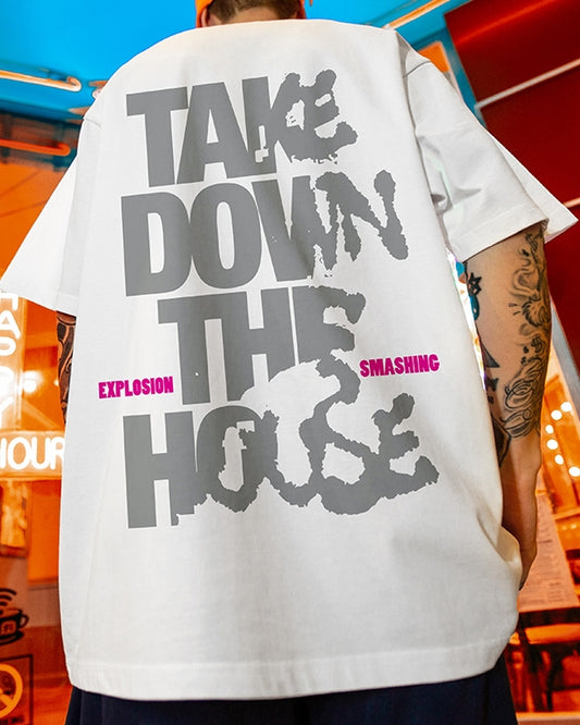 インパクトフォントダメージロゴ半袖Tシャツ U2491