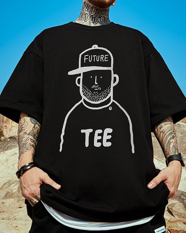 コミカルフェイスプリント半袖Tシャツ U2176