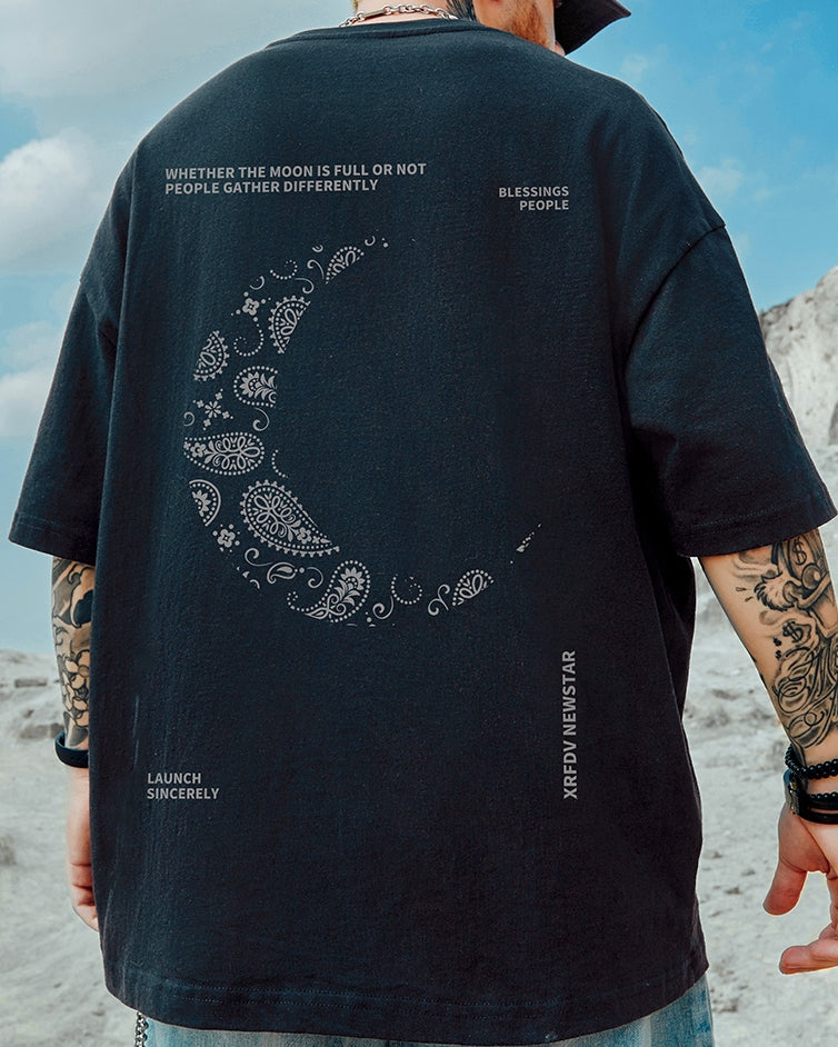 ナイトスカイモチーフバックプリント半袖Tシャツ U2305