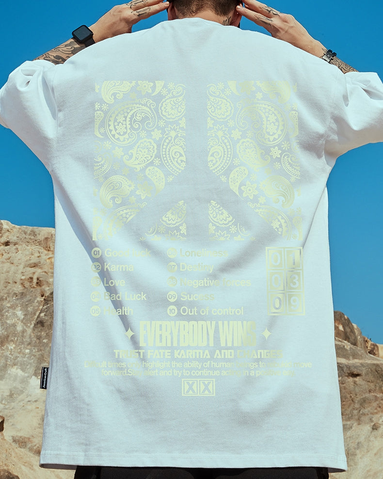 ペイズリーピースシンボル半袖Tシャツ U2263