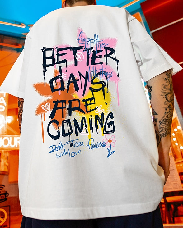 カラースプレーメッセージグラフィック半袖Tシャツ U2493
