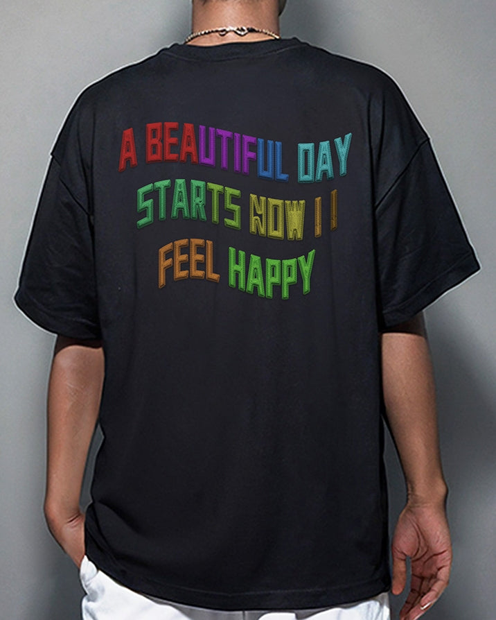 インパクトタイポグラフィグラフィック半袖Tシャツ U2175