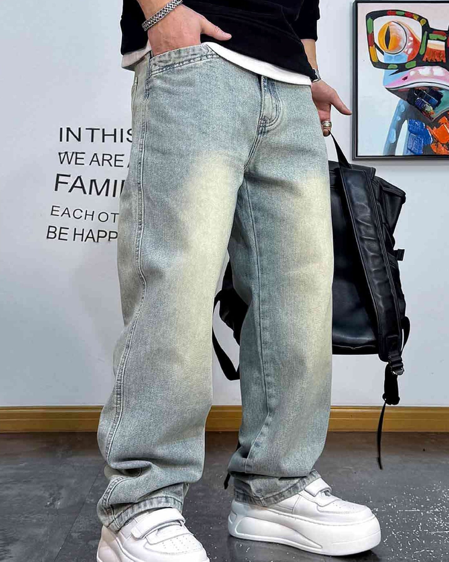 ヴィンテージウォッシュストレートデニムパンツ U2055