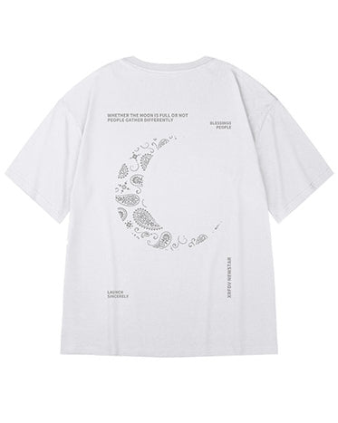 ナイトスカイモチーフバックプリント半袖Tシャツ U2305