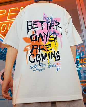 カラースプレーメッセージグラフィック半袖Tシャツ U2493