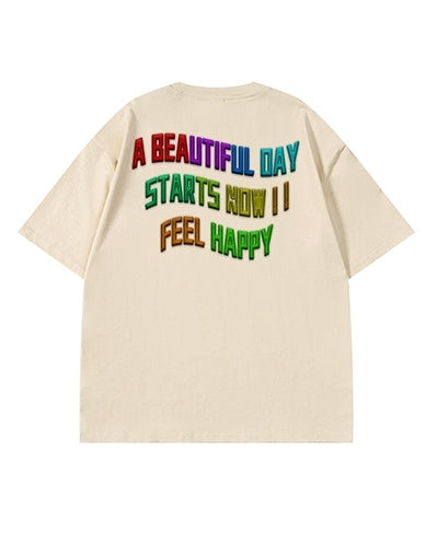 インパクトタイポグラフィグラフィック半袖Tシャツ U2175