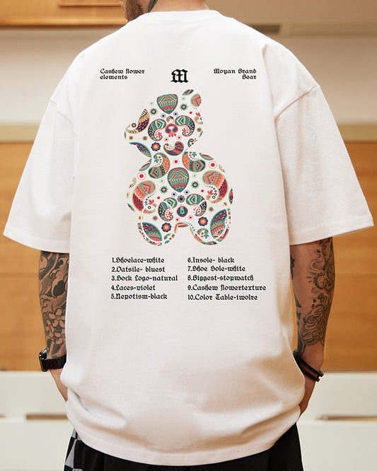 トライバルテイストカラフルバックプリント半袖Tシャツ U2329