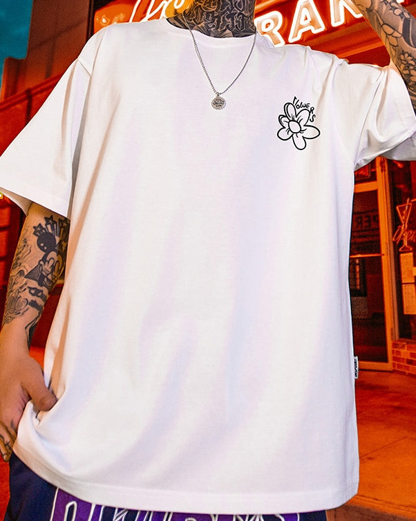 グラフィティフラワーバックプリント半袖Tシャツ U2480