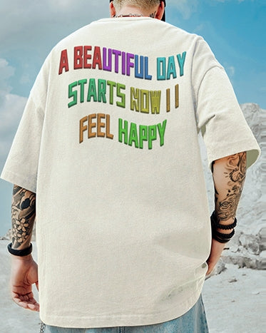 インパクトタイポグラフィグラフィック半袖Tシャツ U2175