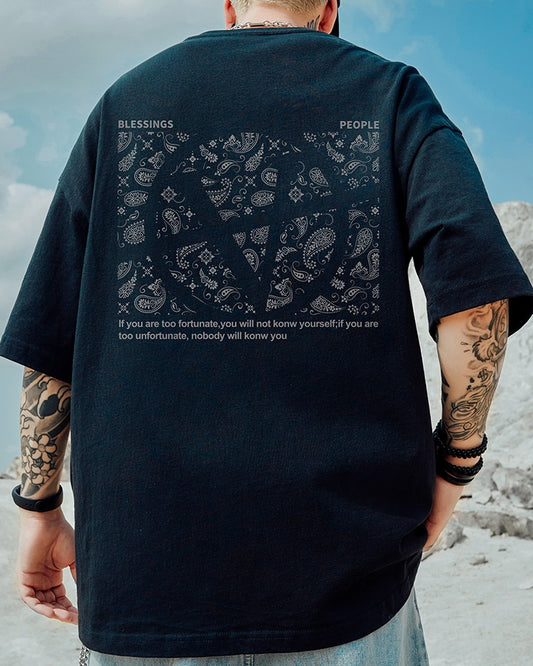 ピースグラフィックペイズリープリント半袖Tシャツ U2302