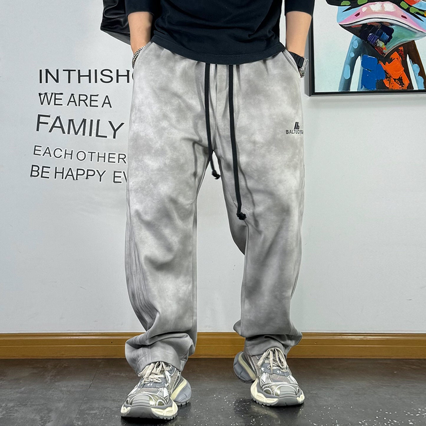 カジュアルドローストリングストレートスウェットパンツ U2014