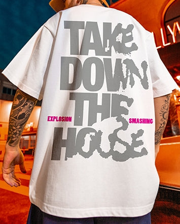 インパクトフォントダメージロゴ半袖Tシャツ U2491