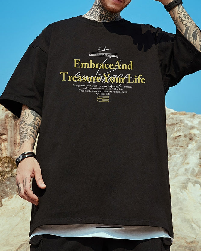 タイポグラフィモチーフグラフィック半袖Tシャツ U2134