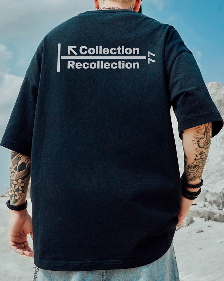 モノクロテキストアート半袖Tシャツ U2200