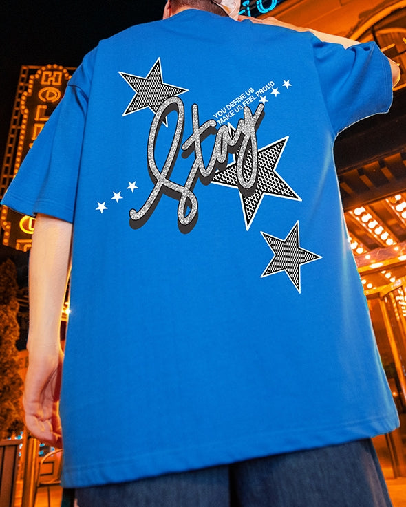 スターグリッターバックプリント半袖Tシャツ U2479
