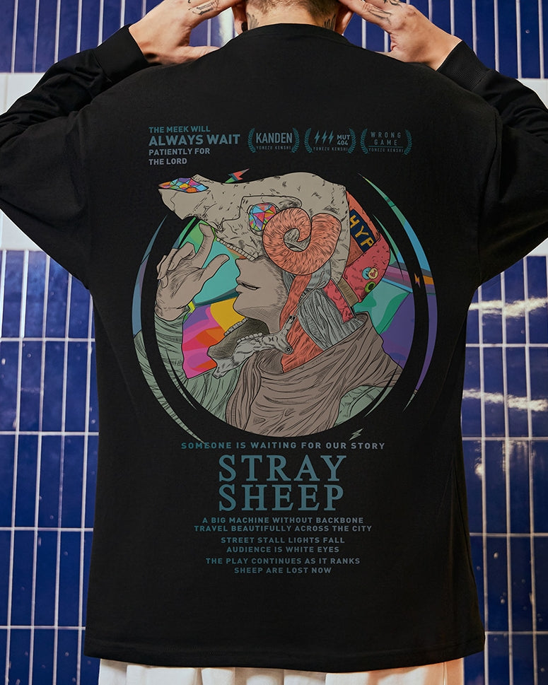 カラフルシンボルヒューマンモチーフ長袖Tシャツ U2366