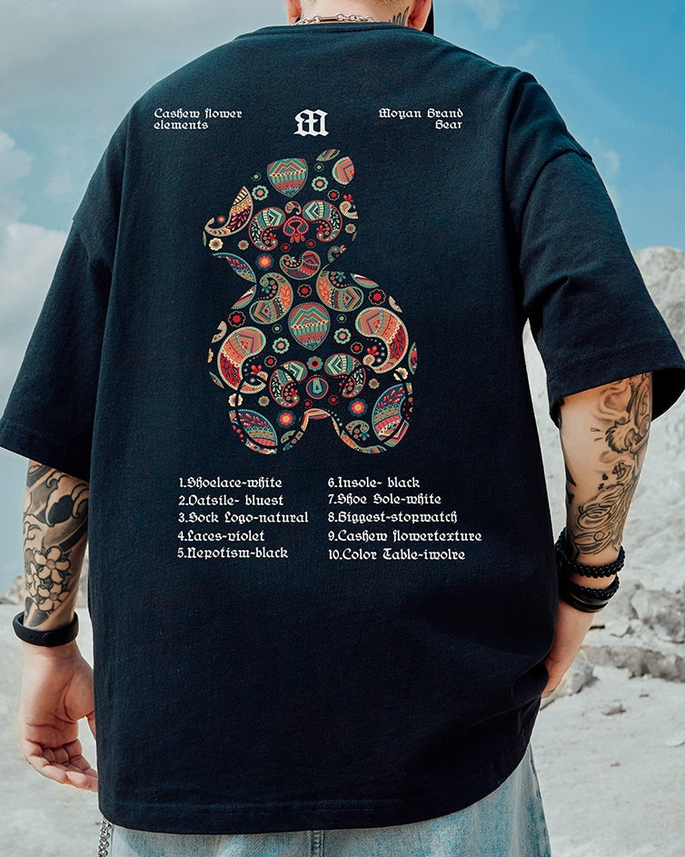 トライバルテイストカラフルバックプリント半袖Tシャツ U2329