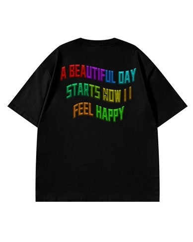 インパクトタイポグラフィグラフィック半袖Tシャツ U2175