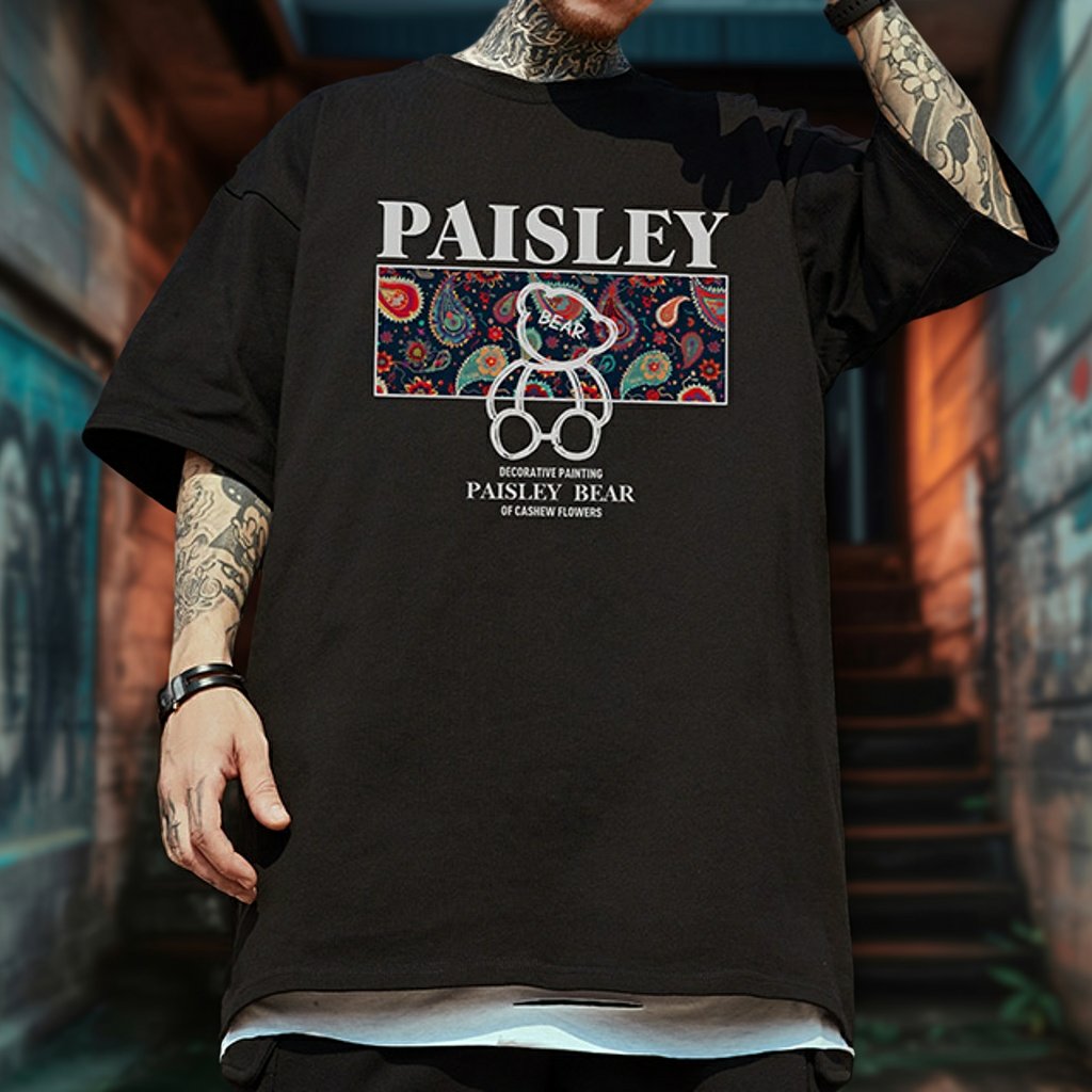 ペイズリーベアグラフィック半袖Tシャツ U2188