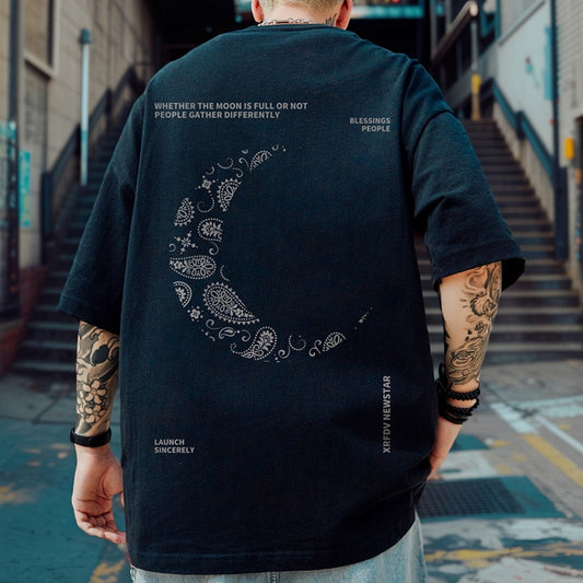 ナイトスカイモチーフバックプリント半袖Tシャツ U2305