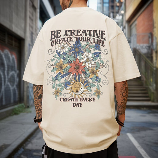 サイケデリックグラフィックメッセージ半袖Tシャツ U2117