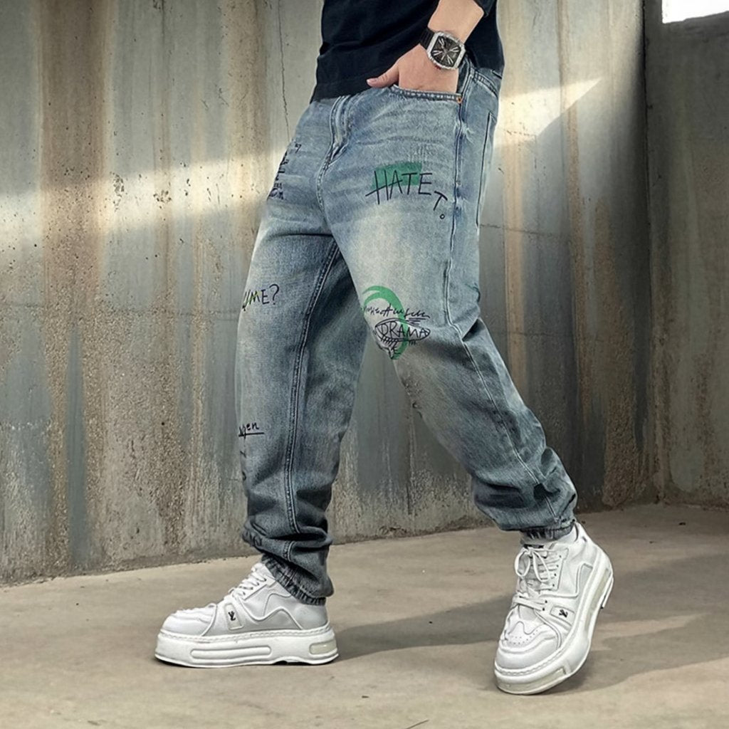 グラフィックペイントワイドデニムパンツ U2516 – URBAN GROW