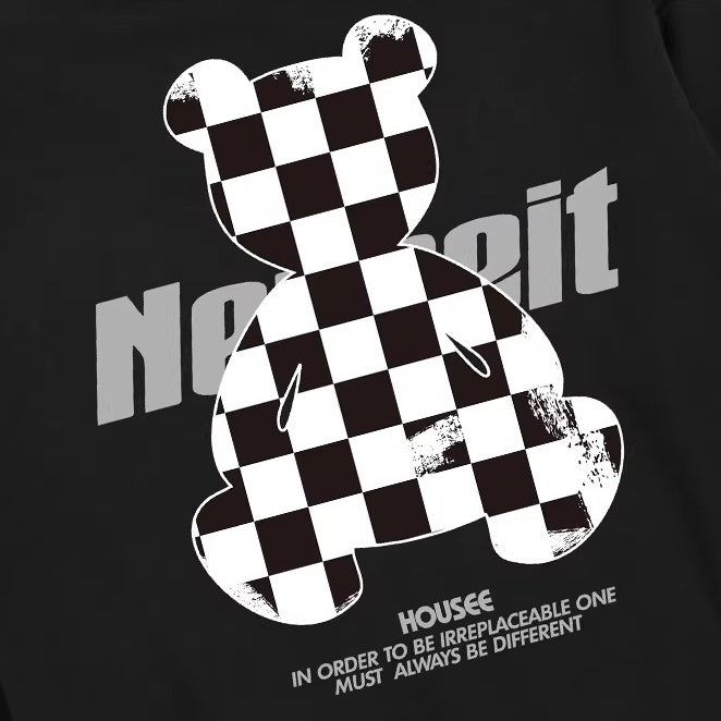 チェッカーベアプリントパーカー U2494