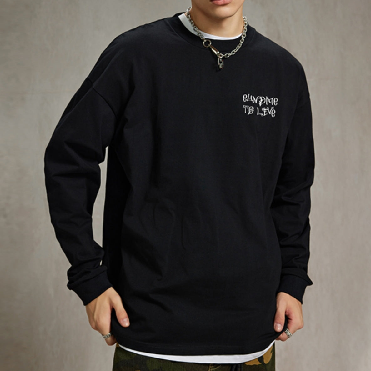 レターバックプリントストリート長袖Tシャツ U1891