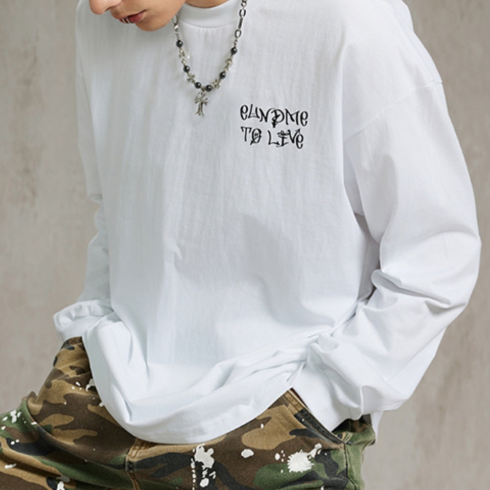 レターバックプリントストリート長袖Tシャツ U1891