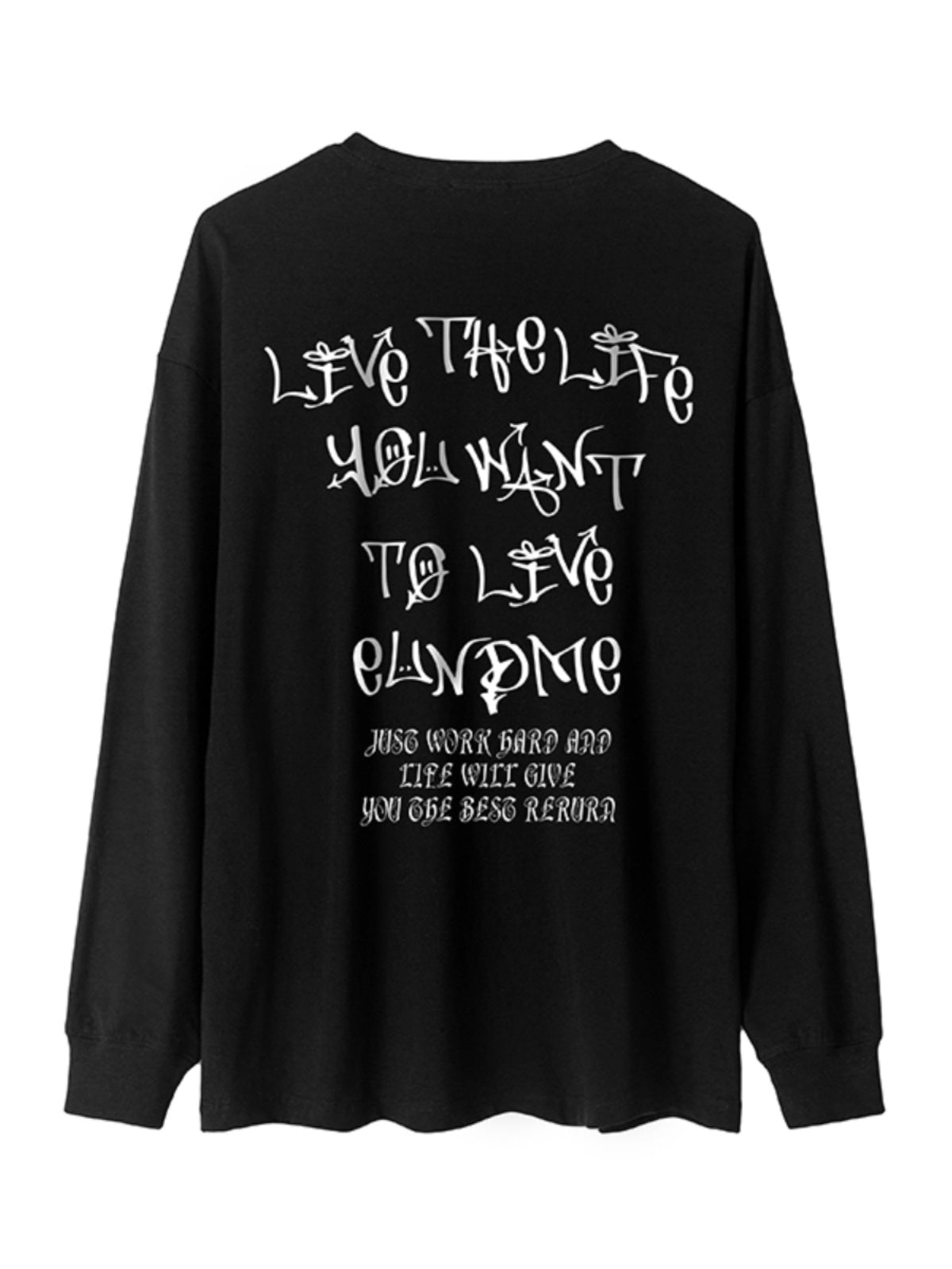 レターバックプリントストリート長袖Tシャツ U1891