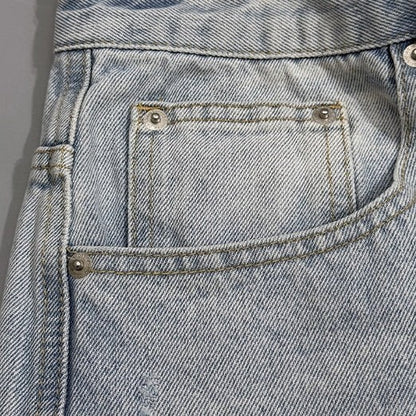 ライトブルーワイドダメージデニムパンツ U2584