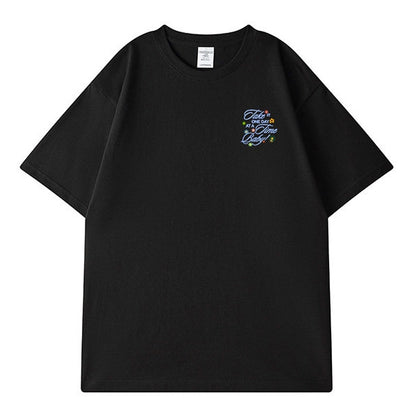 プリントフラワーモチーフルーズシルエット半袖Tシャツ U2600